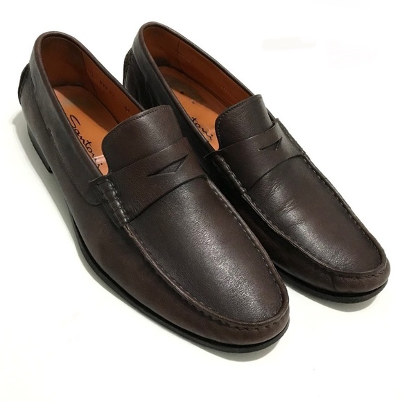 Santoni Ascott P2 Penny Loafer Shoes Brown Size 10
